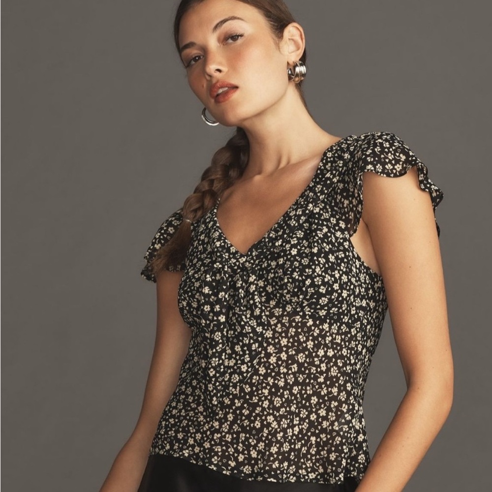 Reformation Black and White Floral Blouse